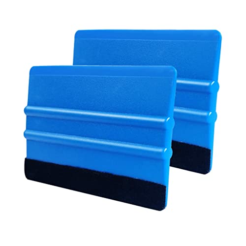 Plastic Blue 4 Inch Felt Edge Squeegee with Black Felt Edge Car Vinyl Scraper Decal Applicator Tool for Window Tint, Wallpaper, Decal Sticker Installation (Blue 2Pcs)