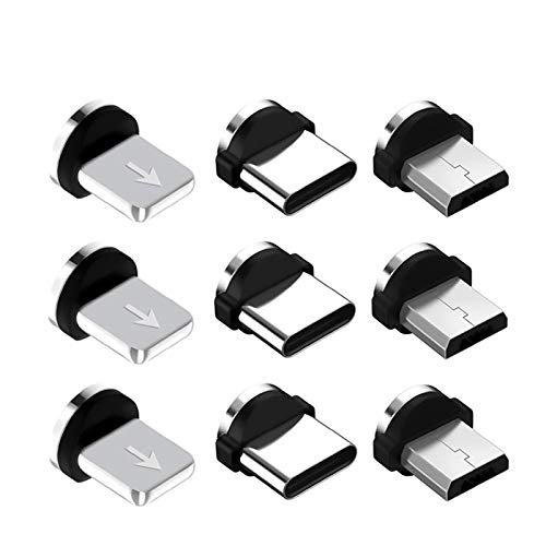 VizGiz 9 Pack Magnetic Phone Cable Adapter Connector Tips Head Plug Micro USB Type C Cord Magnet Charger Adaptor Replacement Tip for iPhone Huawei Samsung iPad Android Mobile Phone