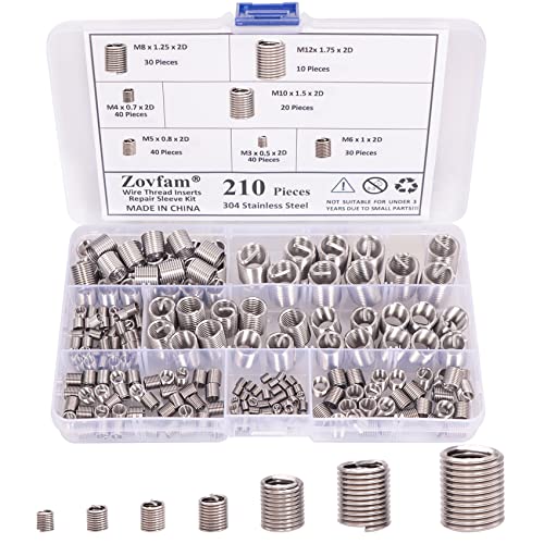 Wire Screw Sleeve Thread Repair Inserts Assortment Kit 304 Stainless Steel Metric M3 M4 M5 M6 M8 M10 M12 Wire Thread Inserts Helicoil Thread Repair Kit 210Pcs