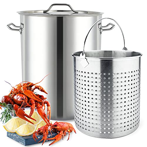 ARC 64QT Stainless Steel Crab Seafood Boil Pot with Basket, Stock Pot with Strainer, crawfish boil Turkey Fryer Pot, Perfect for Lobster,Shrimp, low country Boil,16 Gallon