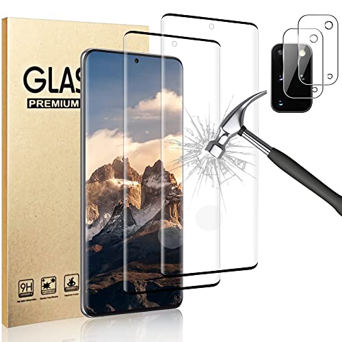 [2+2 Pack] Galaxy S20 Plus Screen Protector with Camera Lens Protector,[Fingerprint Unlock Support] [9H Tempered Glass] [3D Curved] Screen Protector for Samsung Galaxy S20 Plus (6.7 Inch)