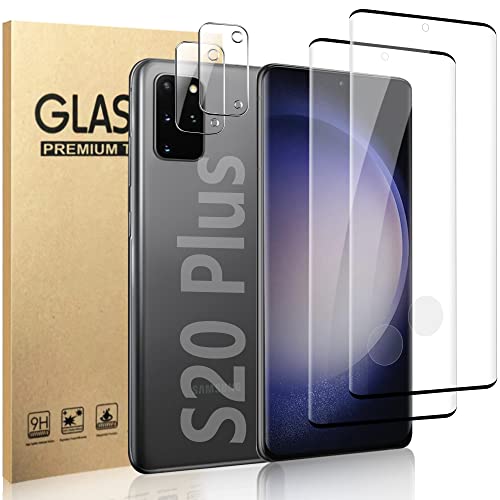 [2+2 Pack]Galaxy S20 Plus Screen Protector with Camera Lens Protector, 9H Hardness Tempered Glass Ultrasonic Fingerprint Support 3D Curved No Bubbles for Samsung Galaxy S20 Plus 5G 6.7 Inch