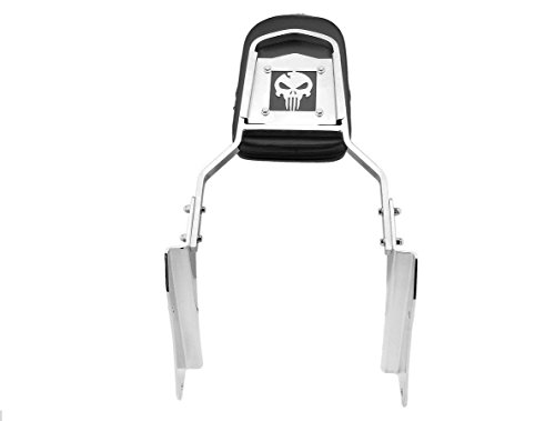 KnightMotor Chrome Skull Detachable Backrest Sissy Bar Seat for 2001-2008 Honda Shadow Spirit 750