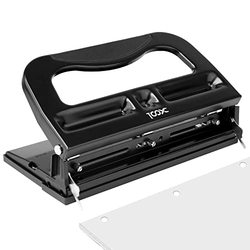 XOOL 3 Hole Punch, Desktop Hole Puncher 2-3 Holes Adjustable 40 Sheet Punch Capacity Metal Heavy Duty Paper Punch Black