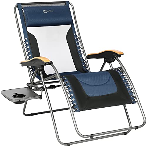 PORTAL Zero Gravity Chairs Heavy Duty Oversized XL Mesh Back Padded Seat Folding Beach Lounge Chair with Adjustable Pillow and Cup Holder for Outdoor Indoor Patio Lawn Yard, Support 350 Lbs