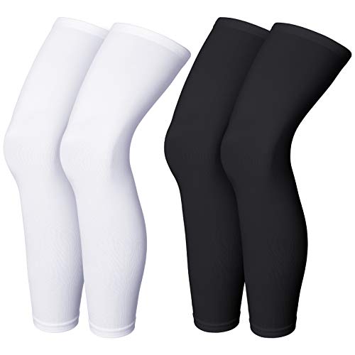 Skylety Compression Leg Sleeve Full Length Leg Sleeves Sports Cycling Leg Sleeves for Men Women, Running, Basketball (4 Pieces,Black and White,XXL)