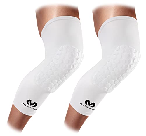 McDavid Hex Knee Compression Sleeves, Pull-On Padded Protection, Moisture Wicking (1 Pair), WHITE, Adult: LARGE
