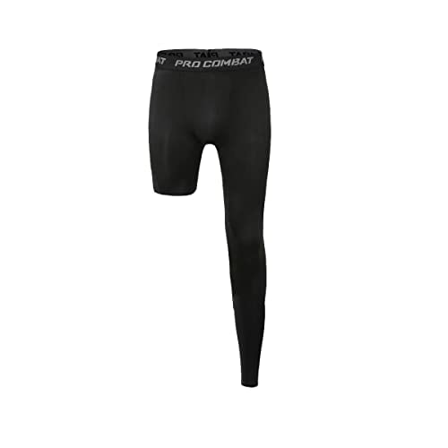 Jonscart One Leg Compression Tights Long Pants Basketball Sports Base Layer Underwear Active Tight (Black-Left-Long,Medium)