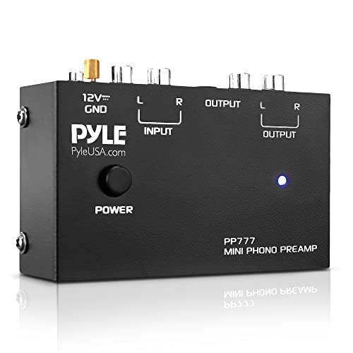 Pyle Output PP777 Phono Turntable Preamp Mini Electronic Audio Stereo Phonograph Preamplifier Input, RCA Output & Low Noise Operation Powered by 12 Volt DC Adapter