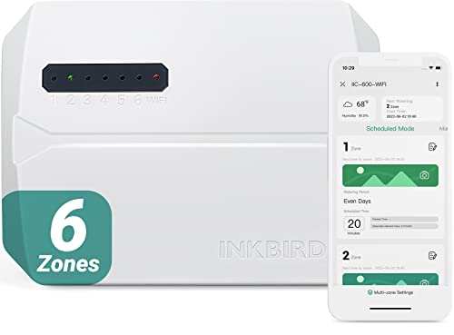 Smart Sprinkler Controller WiFi 6 Zones, INKBIRD IIC-600-WIFI Irrigation Controller, 6 Stations, Supports Rain Sensor, Seasonal Adjustment, Automatic/ Manual Watering