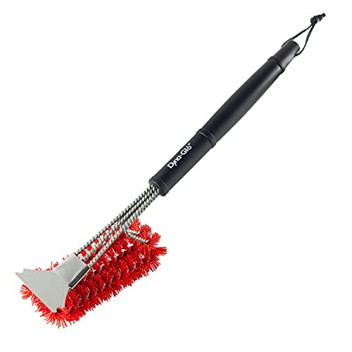 Dyna-Glo DG18GBN-D w Bristles and Stainless Steel Scraper 18" Nylon Grill Brush, Black/red