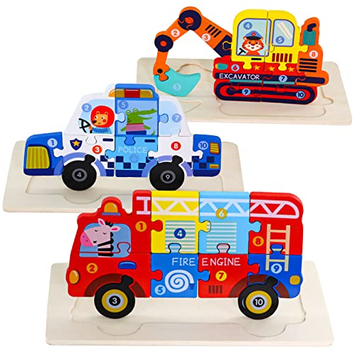 Puzzles Toddler Toys Toddler Puzzles Toddler Puzzles Ages 2-4Puzzles for Kids Ages 3-5Wood Puzzles for Toddlers 1-3  Kids Wooden Vehicle Puzzles 3-Pack (Excavator + Police Car + Fire Truck)