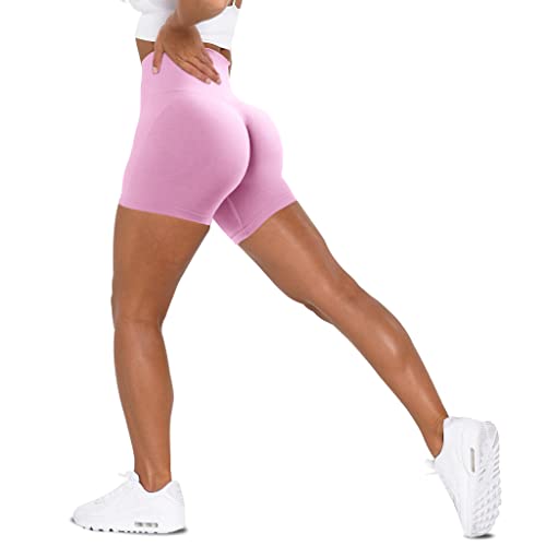 Unthewe Workout Butt Lifting Shorts for Women High Waisted Seamless Gym Yoga Booty Shorts(U526-Scrunch Pink-L)