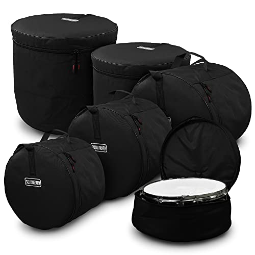 Drum Cases (5 Piece) - Travel Drum Bags Set for Standard Kits - Rugged Design & Thick Padding for Your Drumset Protection- Includes 22" Kick Bag, 12" Tom Case, 13 Tom, 16" Tom, 14" Snare