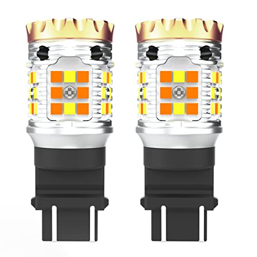 LASFIT 3157 Switchback LED Bulb 3057 4157 Dual Color Anti Hyper Flash Built-in Load Resistor Amber Turn Signal Light Blinker, White Daytime Running Parking Light, ONLY Standard Socket(Pack of 2)