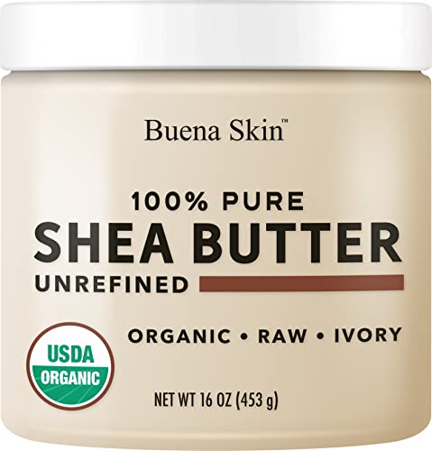 Buena Skin Pure Unrefined Raw Shea Butter 1lb - USDA Certified, African Grade A Ivory Unrefined, Cold-Pressed Body Butter for DIY Cream, Dry Skin Lotions, Moisturizer, Soap, Lip Balm, Hair Conditioner