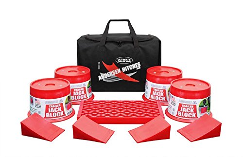 Andersen HITCHES | RV Accessories | Trailer Jack Block Bag | Includes 4 Trailer Jack Blocks, 4 Tuff Chocks and 1 Clean Step in a Sturdy Carry Bag | Camper, RV, Trailer Jack Block | 3602