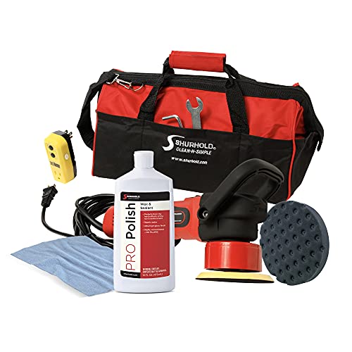 Shurhold 3101 Dual Action Random Orbital Car Boat Buffer Polisher Starter Kit with 16oz Pro Polish Wax & Sealant, 6.5 Foam Pad, Microfiber Towel, and Carrying Bag , Red