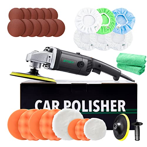 BATOCA Buffer Polisher - Rotary Car Polisher - Wax Machine, Car Detailing Kit, 7 Inch 180mm/1200W, 6 Variable Speeds Up to 3000 RPM with Foam Pads, Wool Pads for Car Buffers and Polishers