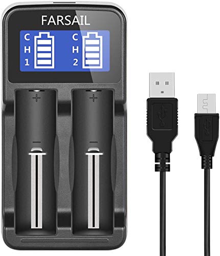 FARSAIL 18650 Charger, 3.7V Lithium ion Rechargeable Batteries Charger Compatible with 18650 18350 18500 RCR123A 18490 17670 17500 and NiMH/NiCd AA AAA Rechargeable Batteries