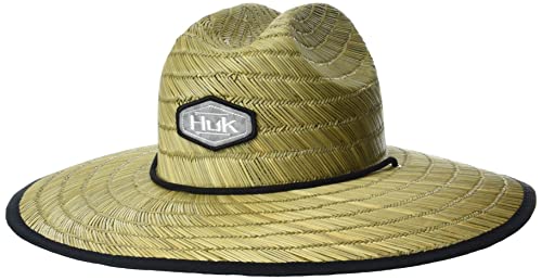 HUK mens Camo Patch Straw Hat|wide Brim Fishing + Sun Protection Hat, Running Lakes - Overcast Grey