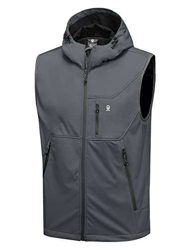 Little Donkey Andy Men's Lightweight Softshell Vest, Hooded Windproof Sleeveless Jacket for Golf Travel Hiking Running Gray XXL