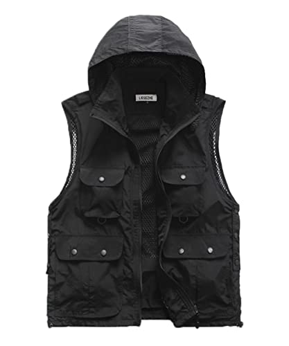 M2C Mens Hooded Mesh Multiple Pockets Traveling Vest XL Black