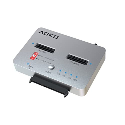 AOKO M.2 Duplicator NVMe to SATA Clone Docking Station with 2.5" /3.5" SATA Adapter Converter for M.2 PCIe NVMe & SATA Drives, Support NVMe and SATA SSD/HDD Mutual Offline Clone