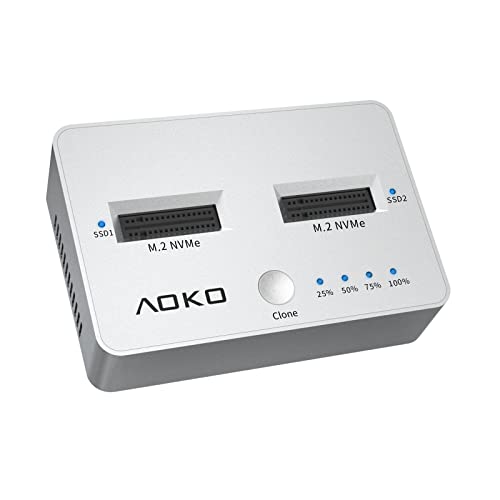 AOKO M.2 NVMe Dual-Bay Docking Station Clone Duplicator,USB C 3.2 Vertical External NVMe Enclosure for M Key and B+M Key SSD(NVMe) only, Support Offline cloning and duplicator Functiong