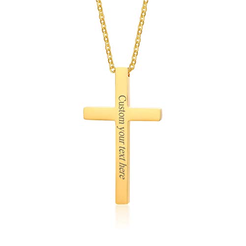 VNOX Personalized Customized Name Date Bible Verse 3D Cross Pendant Necklace,Religious Baptism Gift,Gold Plated