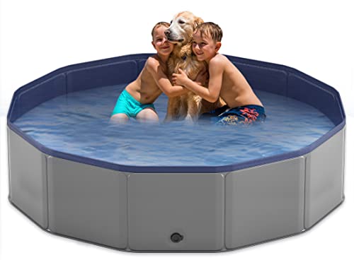 Niubya Portable Dog Pool, Foldable Pet Swimming Pool, Anti-Slip Collapsible Pet Bathtub, Hard Plastic Bathing Pool for Pets Dogs and Cats, 63 x 12 Inches