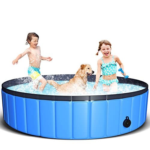 JUOIFIP Foldable Dog Pet Pool 63"x12" XXL Portable Pet Swimming Pool Kiddie Pool for Pets Hard Plastic Pet Bath Tub Indoor Outdoor Pool for Pets Large Dogs Cats and Kids