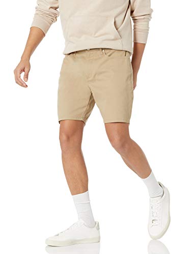 Amazon Essentials Men's Straight-Fit 7" Inseam Stretch 5-Pocket Shorts, Khaki Brown, 34