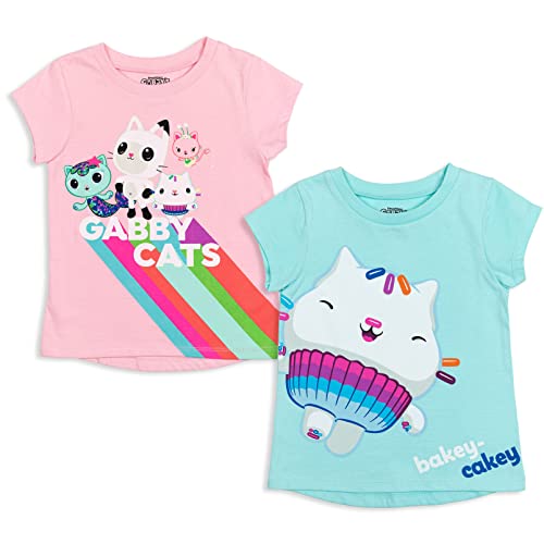 Dreamworks Gabby's Dollhouse Toddler Girls 2 Pack Graphic T-Shirts Pink/Blue 3T