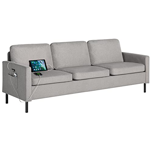 STHOUYN 72" W Sectional Sofa 3 Seat Couch, Mid Century Modern Sofa with 2 USB, Couches Sofas for Living Room Apartment Bedroom, Comfortable Small Couches for Small Spaces (Light Grey (3-Seater))