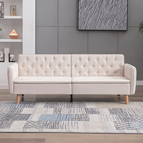 ZAFLY Couch Bed, 76.8'' Loveseat Bed Couches for Living Room, Futon Sofa Bed Deep Seat Sofa Beds with Soft Ice and Snow Velvet Sturdy Sleeper Sofa for Small Space, Bedroom, Apartment, Dorm