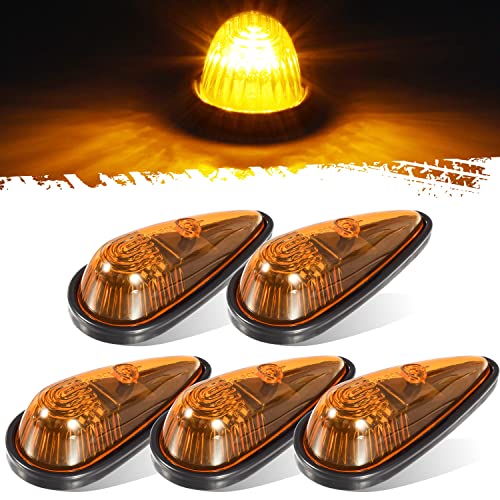 Partsam Amber Teardrop Cab Light 9LED Cab Marker Light 5pcs Front Rear Top Clearance Roof Running Light with Wiring Pack for Trucks, Vans, Pickups, semis and RVs,DOT Compliant