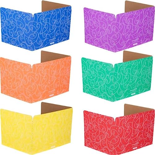 Really Good Stuff Standard Privacy Shields for Student Desks  Set of 12 - 6 Group Colors - Matte - Study Carrel Reduces Distractions - Keep Eyes From Wandering During Tests, Red, Blue, Green, Yellow, Orange & Purple With Stars & Swirls Pattern