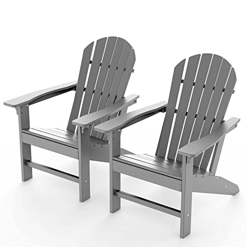 OTSUN Adirondack Chair Set of 2, Large Lawn Chair, Outdoor Chair Weather Resistance, Patio Chair for Yard, Porch, Garden, Deck, Swimming Pool, Grey