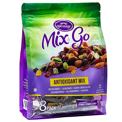 Klein's Naturals Mix & Go Trail Mix Individual Packs ~ Fruit and Nut Mix with Chocolate ~ Trailmix ~ Trail Mix Bags ~ Single Serve Trail Mix Snack Packs, Antioxidant, 2 Ounce (Pack of 8)