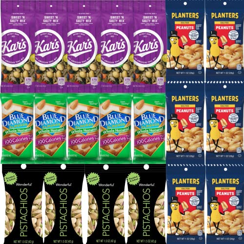 Nuts Snack Packs - Mixed Nuts and Trail Mix Individual Packs - Grab And Go Healthy Snacks - Care Package Bulk Gift Basket for School Offices College Students Adults Men Women (20 Count)