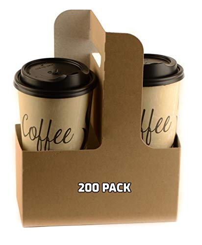 [200 Pack] Disposable Cup Drink Carrier with Handles - Kraft 2 or 4 Cup Carrier, Paperboard Disposable Cup Holder for Hot and Cold Drinks - to Go Coffee Food Delivery, Coffee Shops, Restaurants