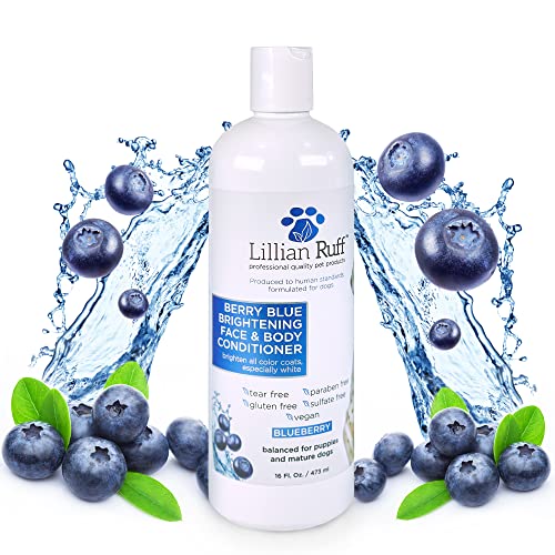 Lillian Ruff Berry Blue Brightening Face and Body Conditioner for Dogs & Cats - Tear Free Blueberry Conditioner - Remove Tear Stains, Hydrate Dry Skin, Add Shine & Luster to Coats - Made in USA (16oz)