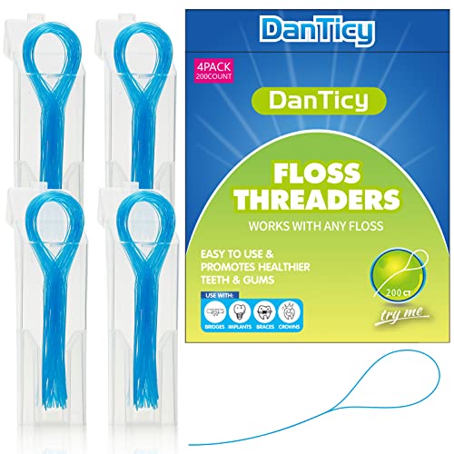 DanTicy Floss Threaders,Deep Clean Floss for Braces, Bridges, and Implants 200PCS(4Pack),Blue