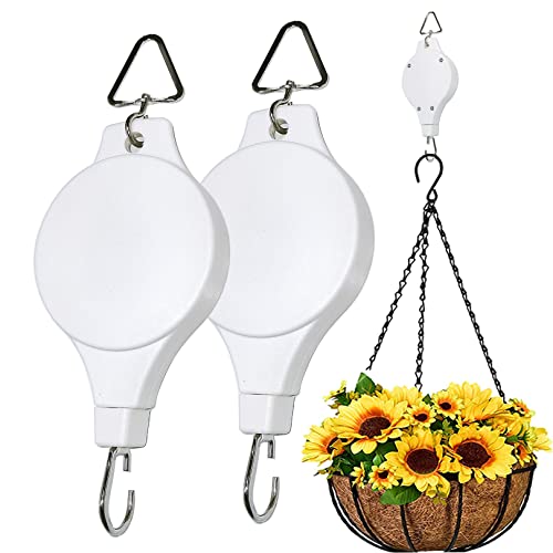 Adjustable Plant Pulley Hanger-2 Pack, Plant Pulley Retractable Hanger, Pully Hook for Hanging Garden Basket Pots, Bird Feeder Pulley Hanger for Hanging Plants Outdoor Heavy Duty, Pull Down Hanger