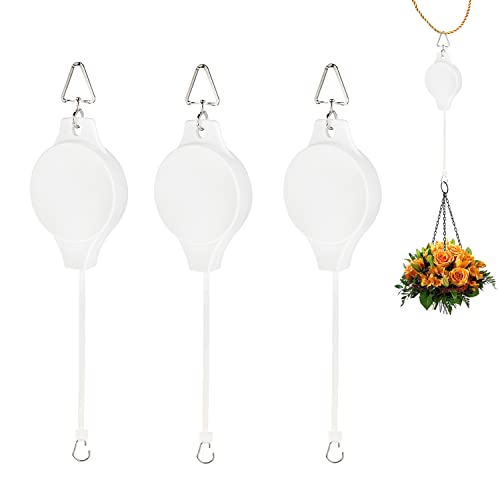 Sungmor Plant Pulleys 3PC White Adjustable Plant Hangers, Indoor Outdoor Retractable Hanging Plant Hook, Telescopic Higher Lower Easy Reach Ceiling Hooks for Hanging Flower Basket Planter Bird Feeder