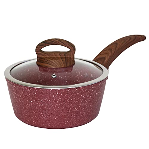 Easy chef always 2 Quart Saucepan with lid, Nonstick Small Sauce Pot with Granite Coating, Cooking Sauce Pan, Saucepan for Stove Top, Healthy Nonstick Pot with Lid, PFOA Free, Soup Pan Milk Pan, Red