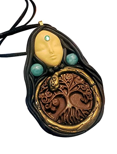 Ayahuasca Mother Goddess Pendant. Animal Spirit Snake Totem Necklace Sacred Plants and Shamans Jewelry (Aya and Tree of Life)