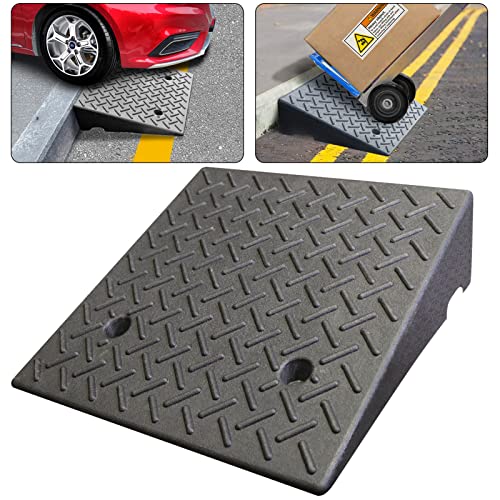 Lucosobie Driveway Curb Ramp - Portable Heavy Duty Rubber Shed & Threshold Ramp for Sidewalk Lawn Mower Cars Wheelchairs Pet Mobility (19.7 x 19.7 x 6 Inch - 1 PCS)