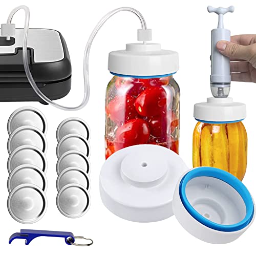 Jar Sealer for Mason Jars and Accessory Hose Compatible with FoodSaver Vacuum Sealer ,Food Saver Jar Sealer Attachment Kit for Regular & Wide Mouth Canning Jars ,with Manual Portable Vacuum Pump and Lid Opener